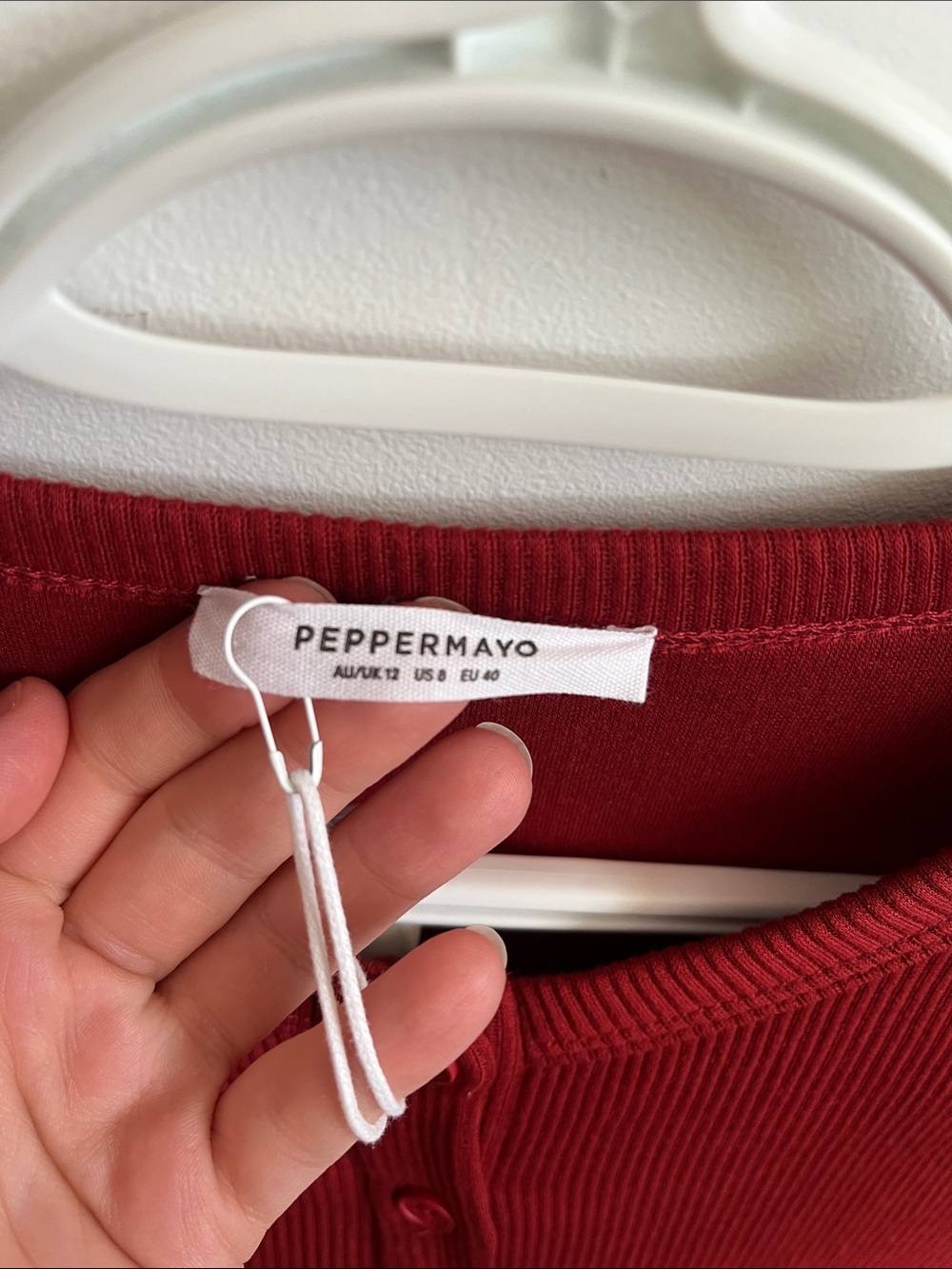 Peppermayo Ribbed Long-Sleeve Button-Front Red Mini Dress - Picture 3 of 7
